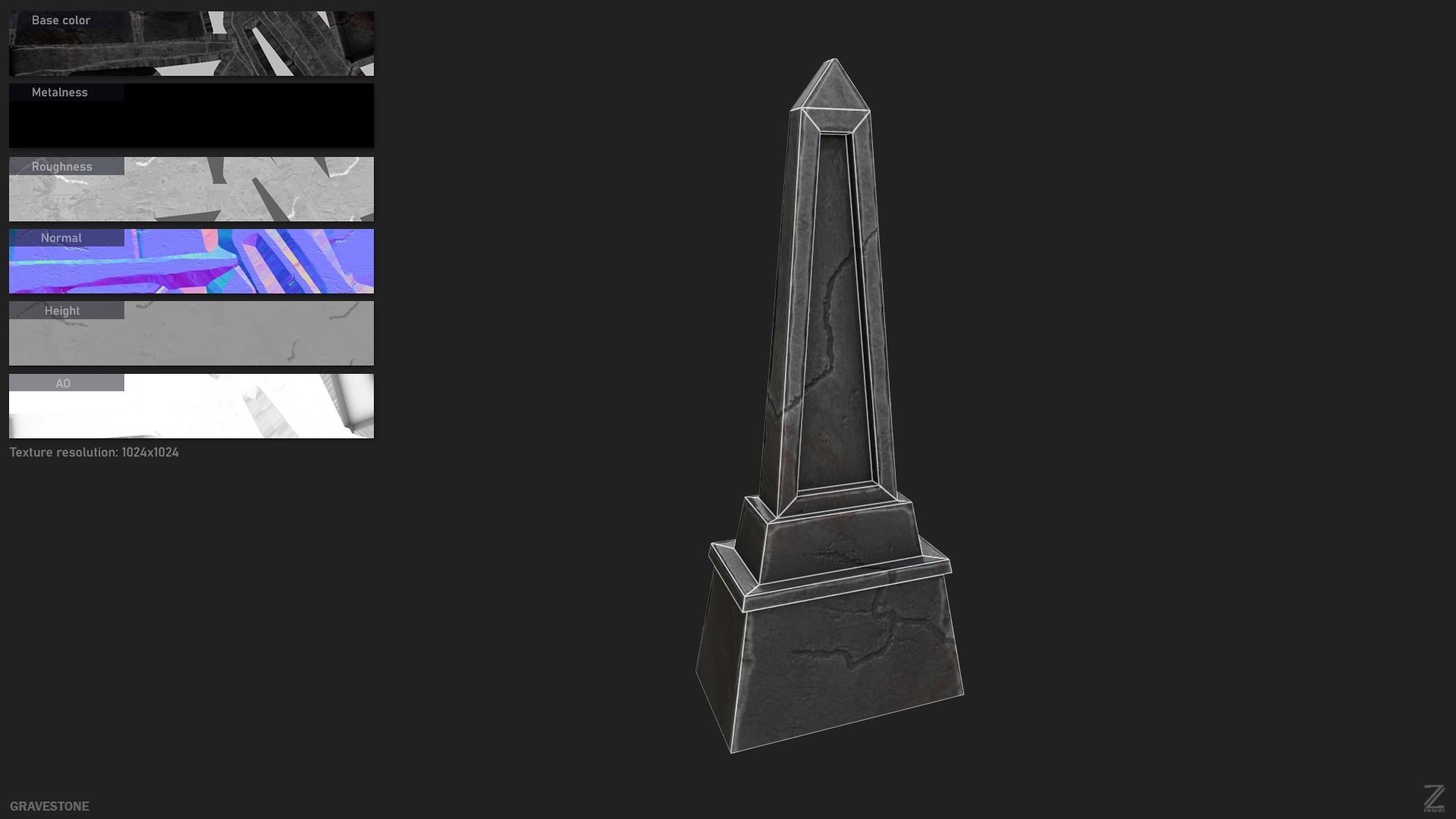 Gravestone Low-poly 3D model_1
