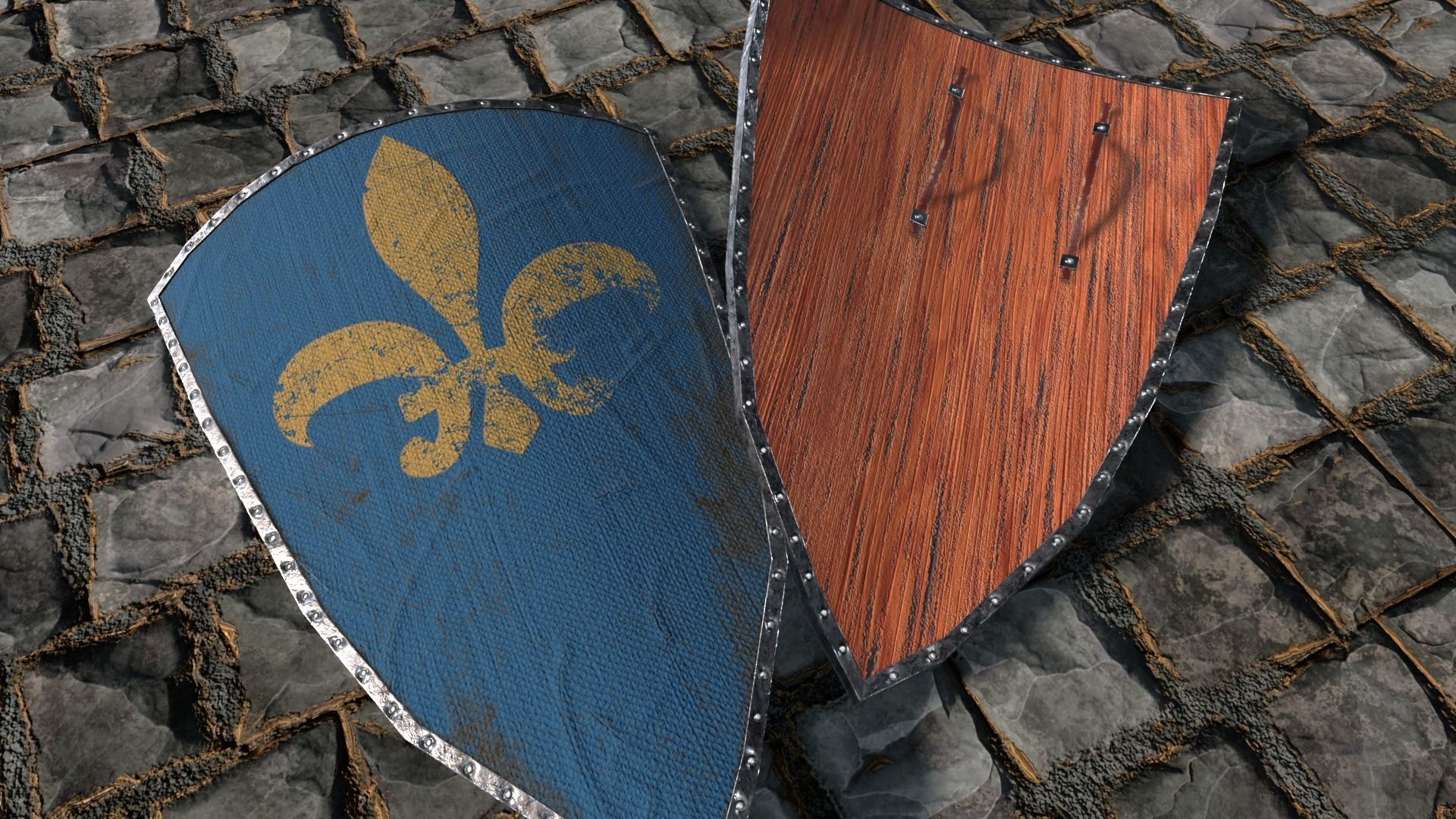 Medieval round shield with coat of arms  3D Model Collection_13