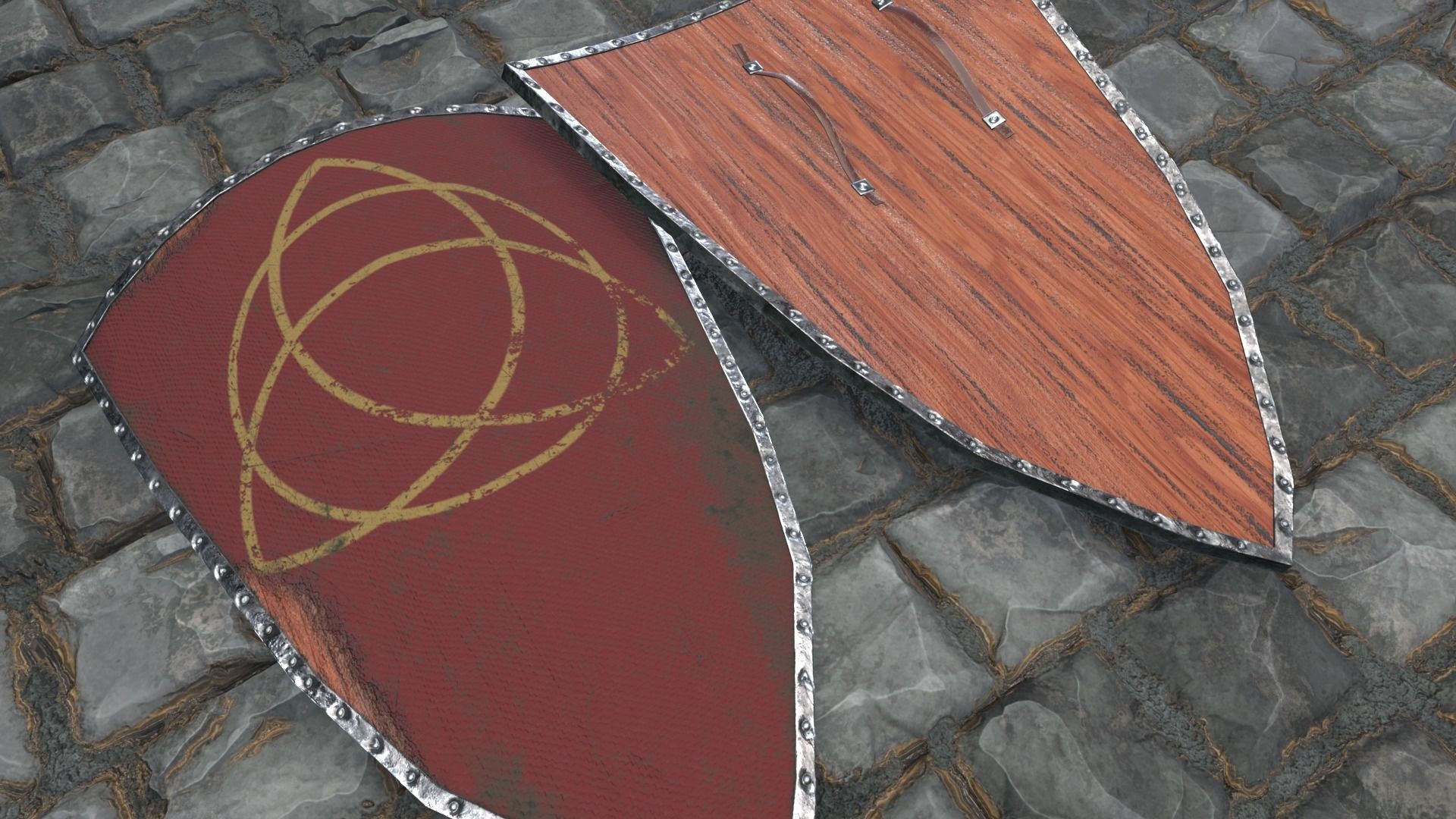 Medieval round shield with coat of arms  3D Model Collection_8