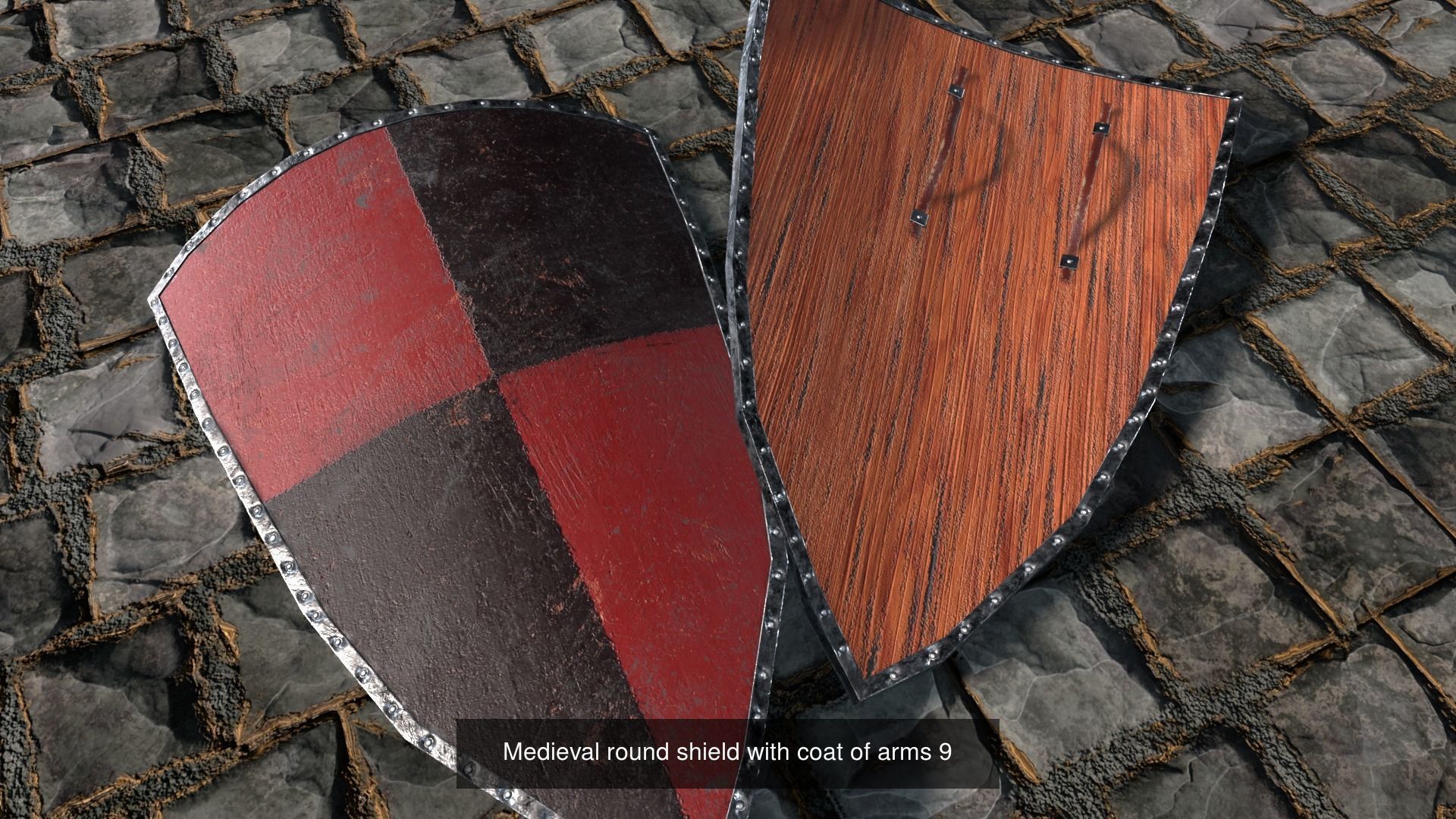 Medieval round shield with coat of arms  3D Model Collection_5