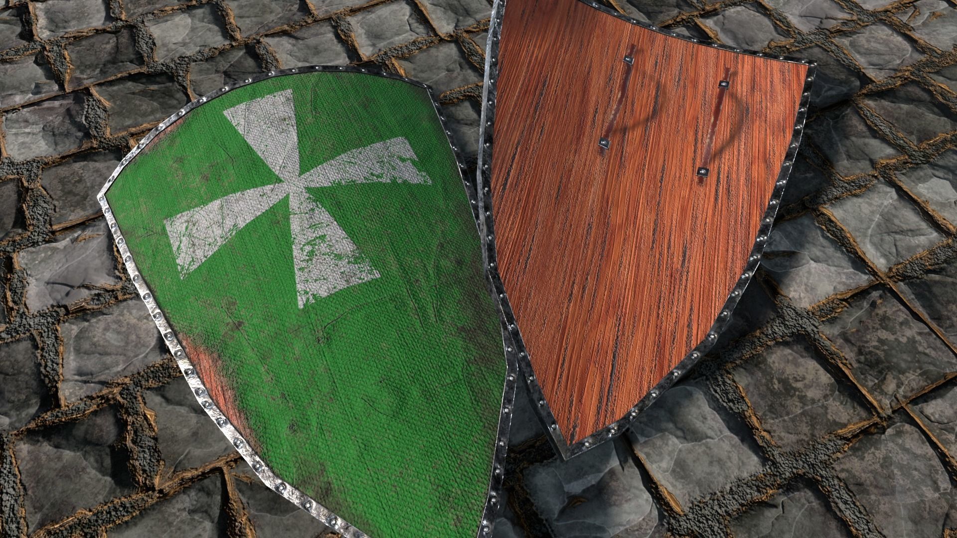 Medieval round shield with coat of arms  3D Model Collection_19