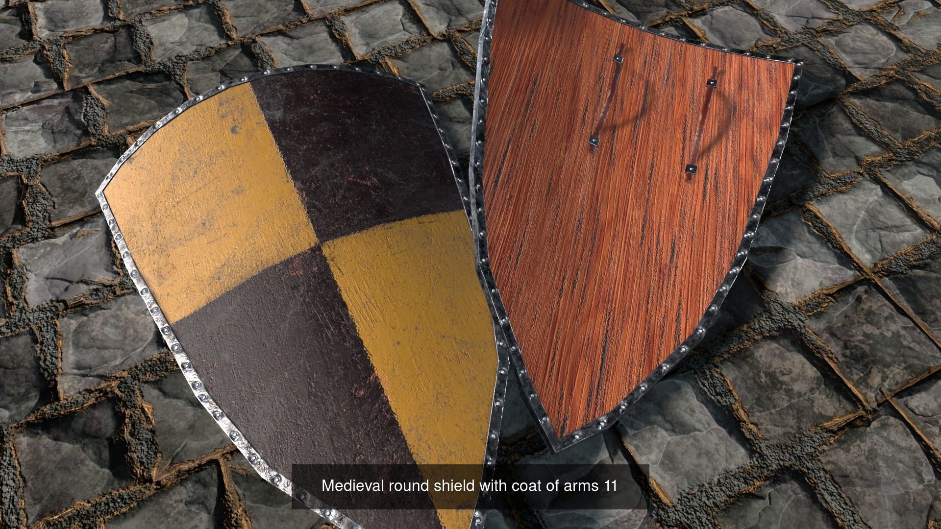 Medieval round shield with coat of arms  3D Model Collection_9
