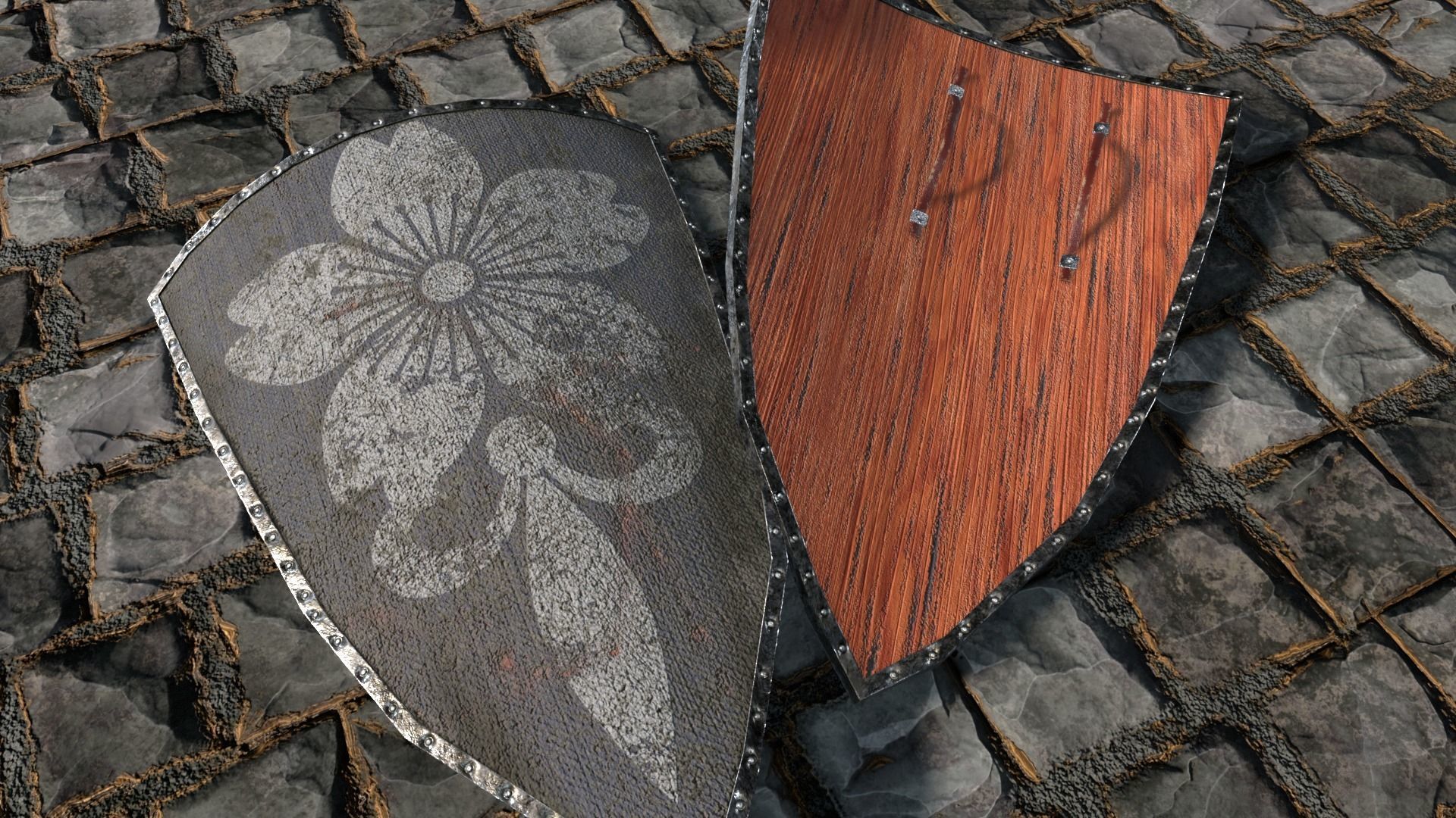 Medieval round shield with coat of arms  3D Model Collection_31