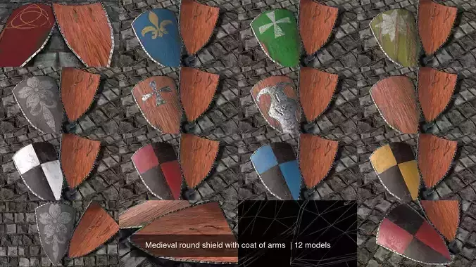 Medieval round shield with coat of arms  3D Model Collection