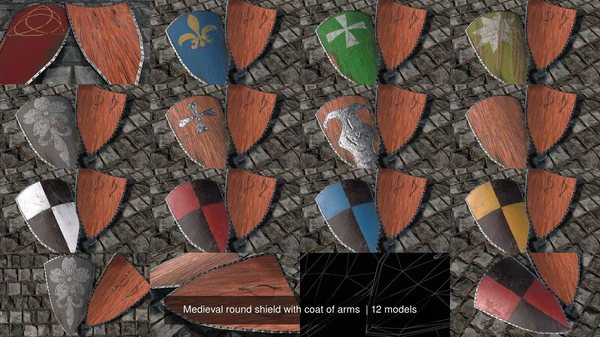Medieval round shield with coat of arms  3D Model Collection_0