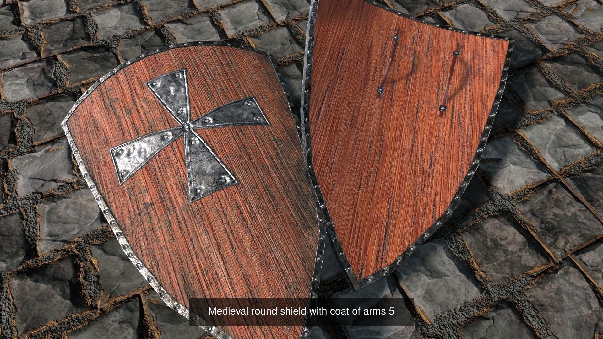 Medieval round shield with coat of arms  3D Model Collection_2