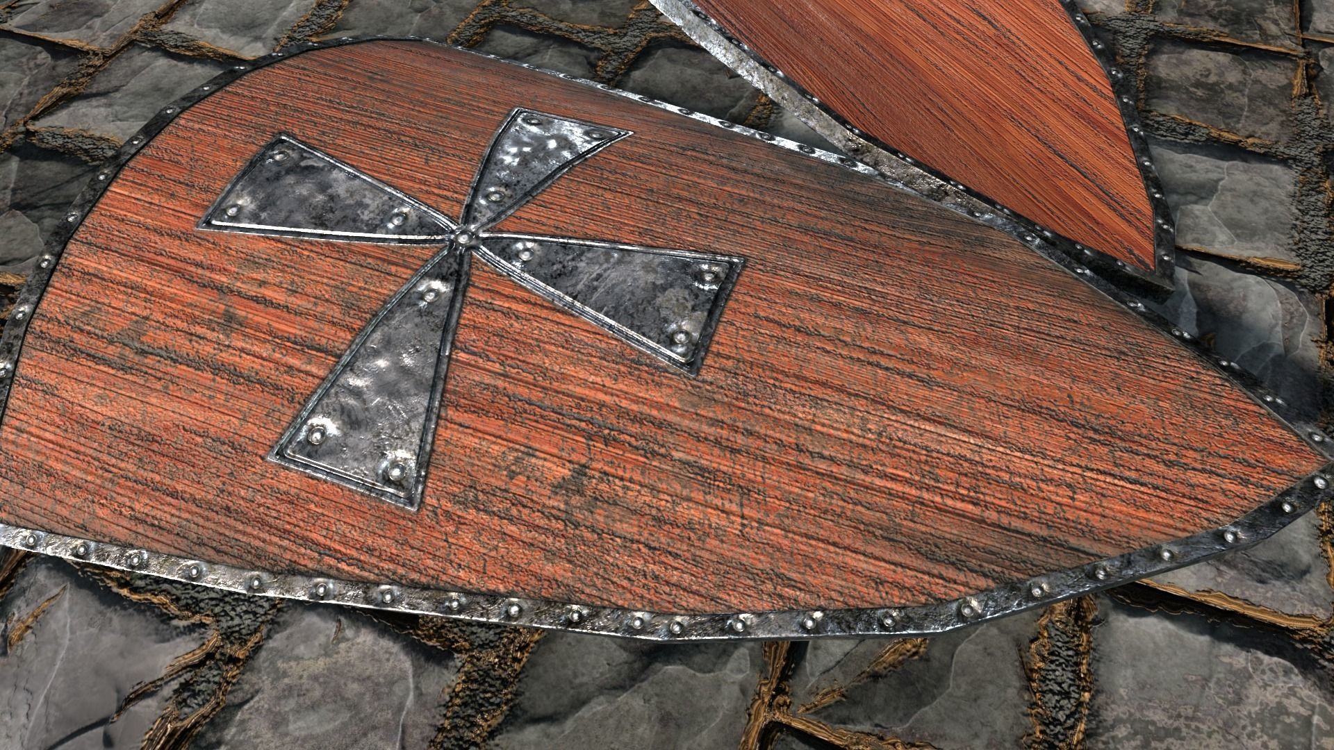 Medieval round shield with coat of arms 5 Low-poly 3D model_5