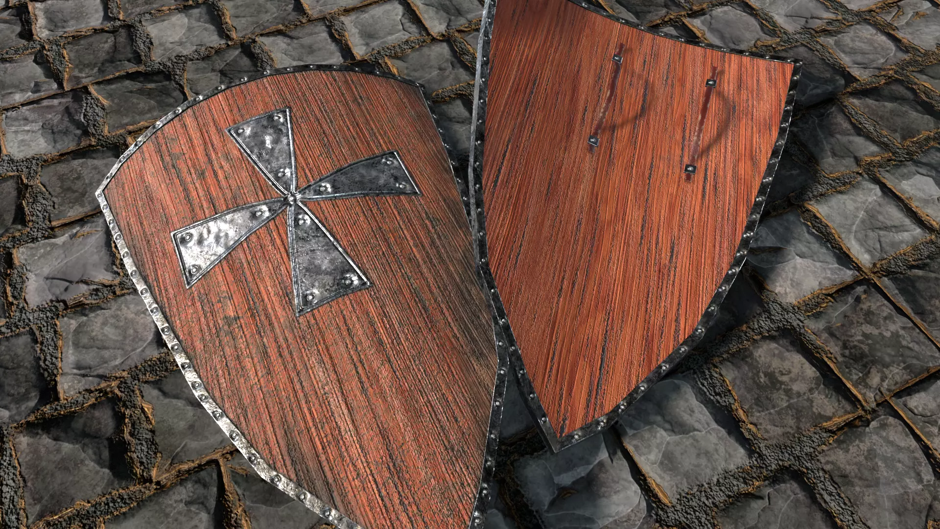 Medieval round shield with coat of arms 5 Low-poly 3D model_0