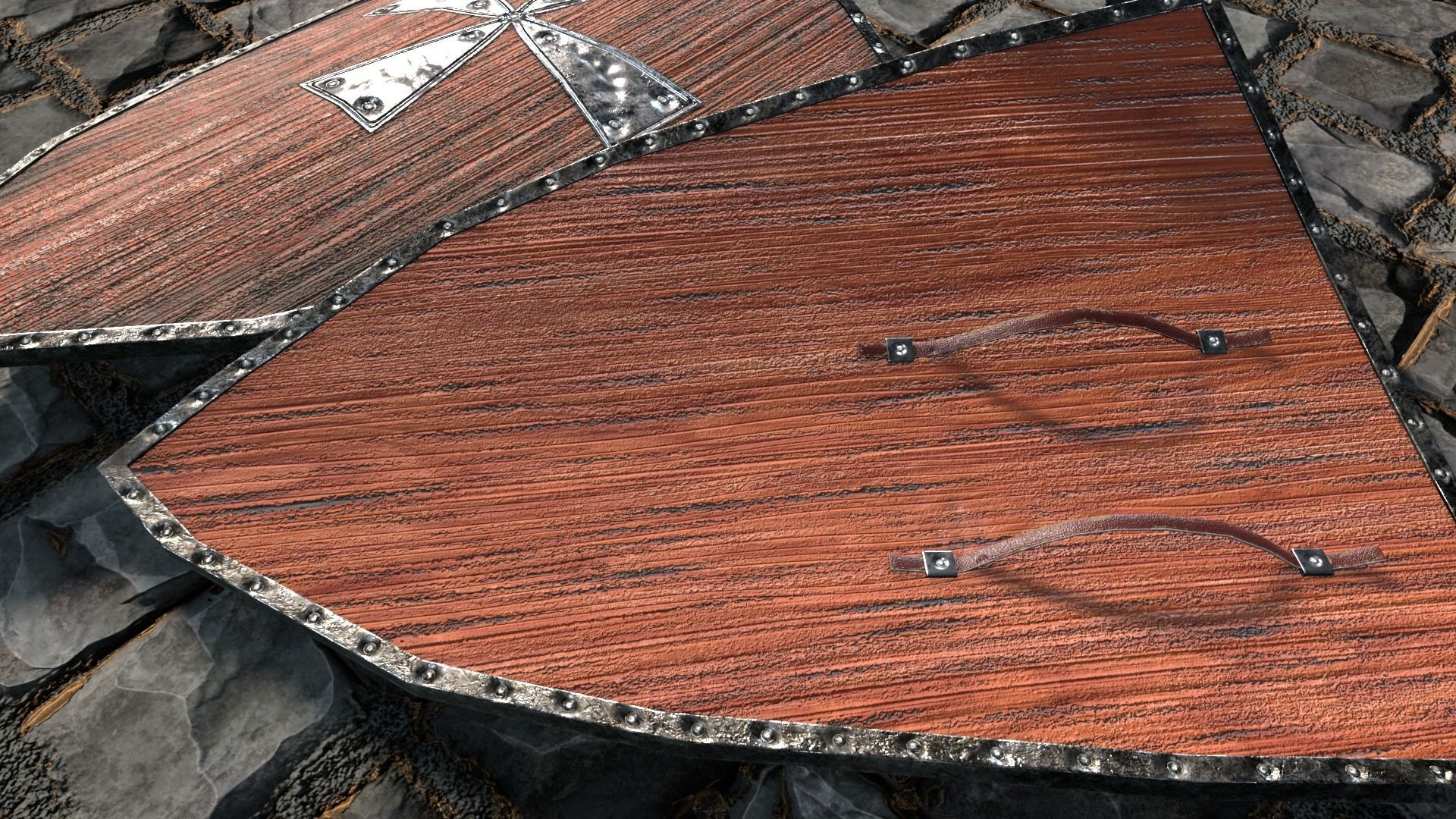 Medieval round shield with coat of arms 5 Low-poly 3D model_2