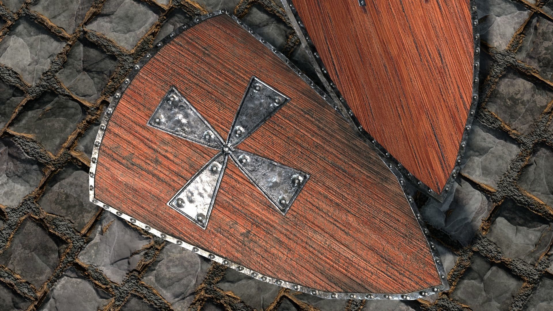 Medieval round shield with coat of arms 5 Low-poly 3D model_4