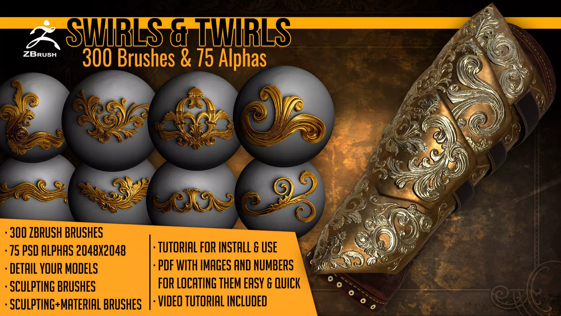 Swirls and Twirls 300 ZBrush Brushes And 75 Alphas 3D model_0