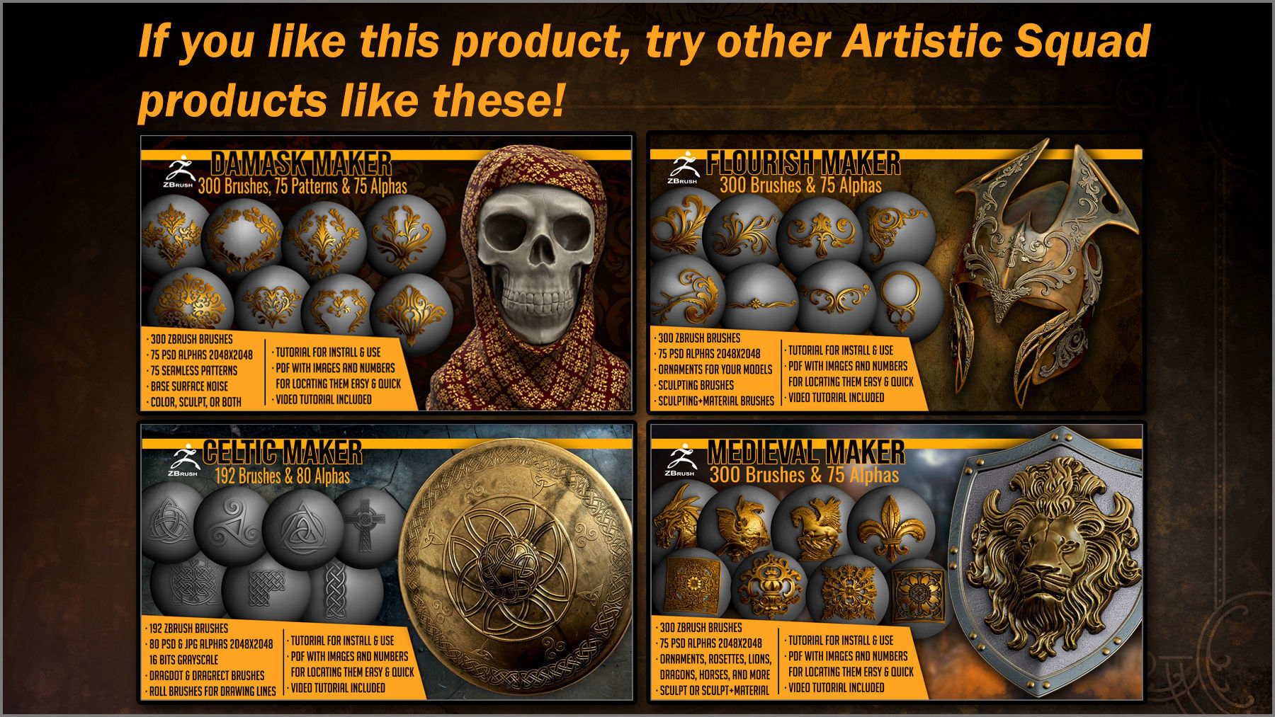 Swirls and Twirls 300 ZBrush Brushes And 75 Alphas 3D model_12