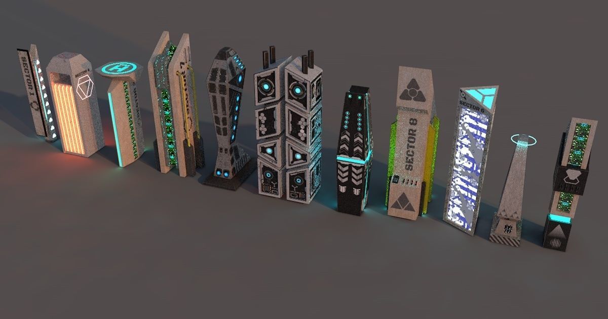 Sci Fi City Package Low-poly 3D model_1