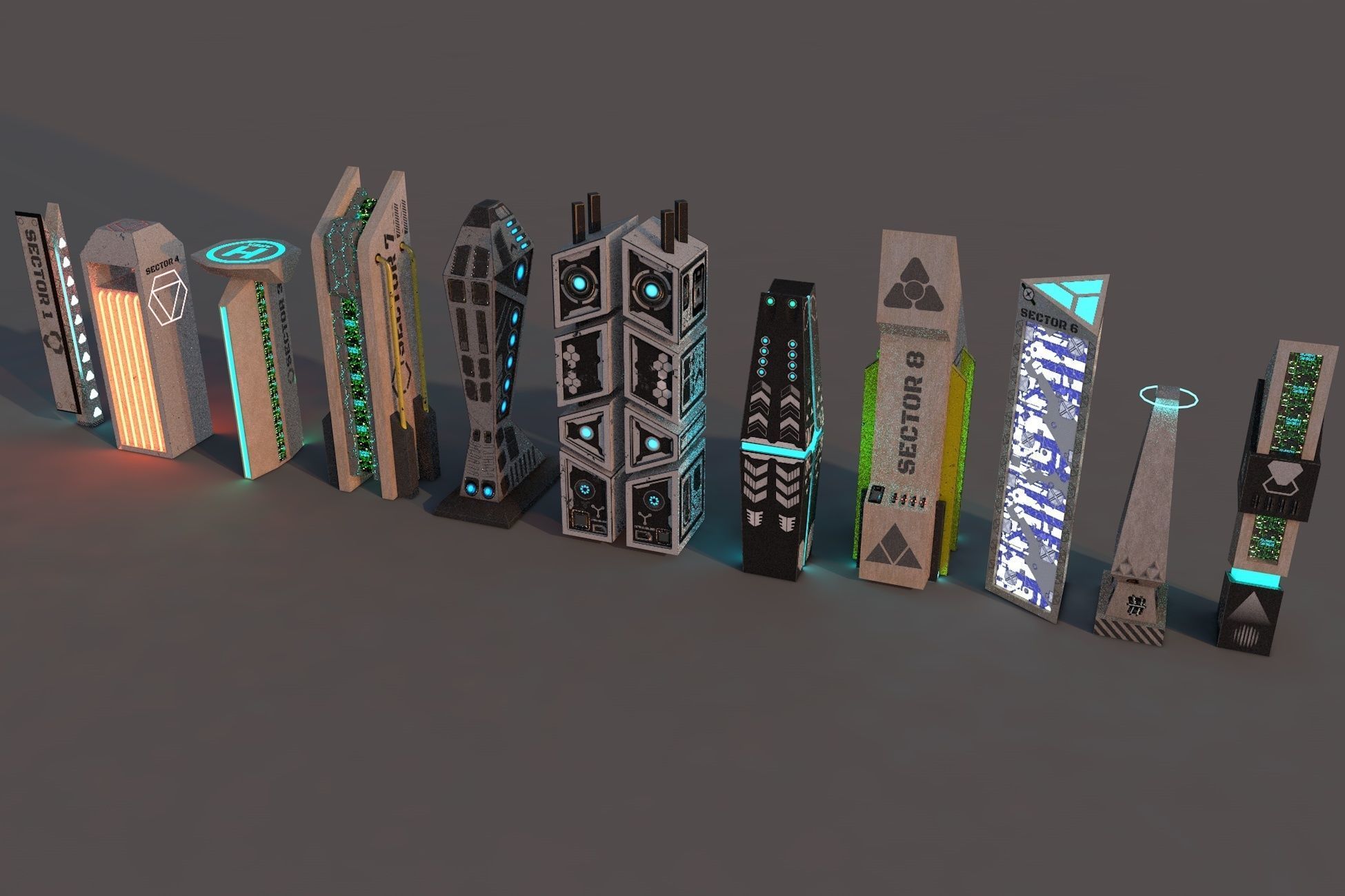 Sci Fi City Package Low-poly 3D model_3