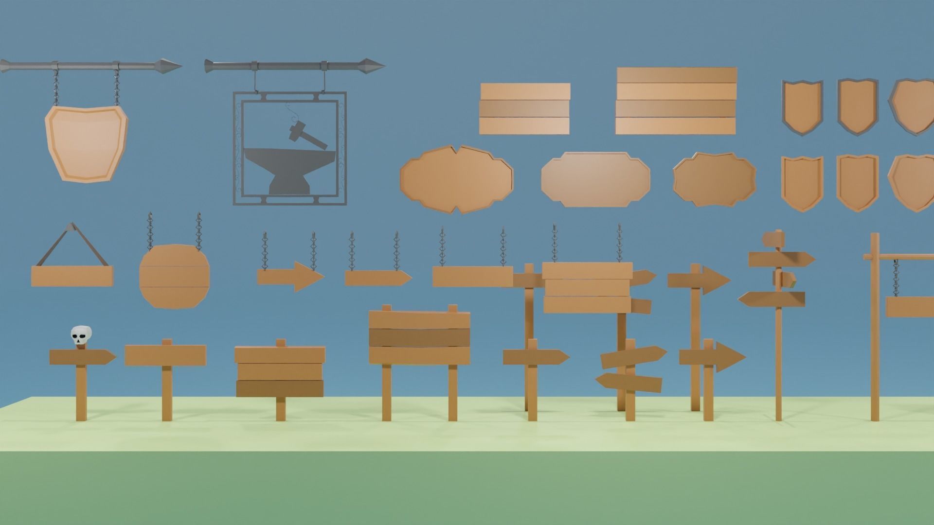 3D model 3D Low Poly Medieval Sign Pack VR / AR / low-poly | CGTrader