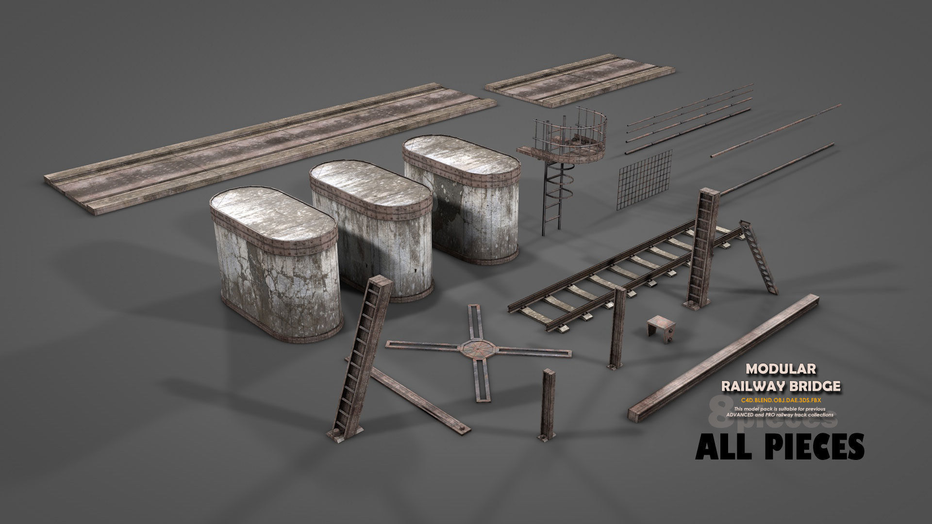 Modular Railway Bridge Pack 3D model_2