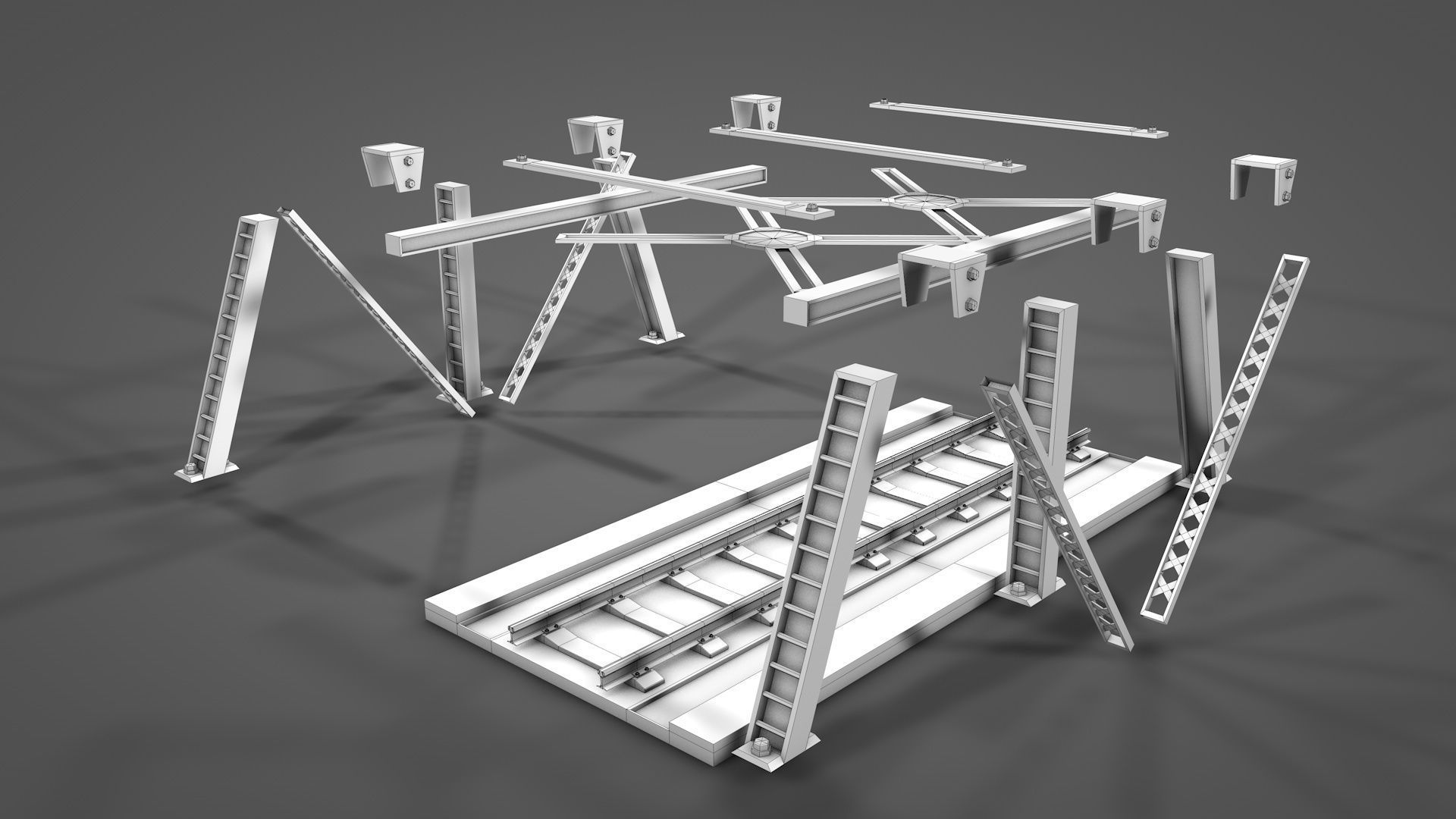 Modular Railway Bridge Pack 3D model_16