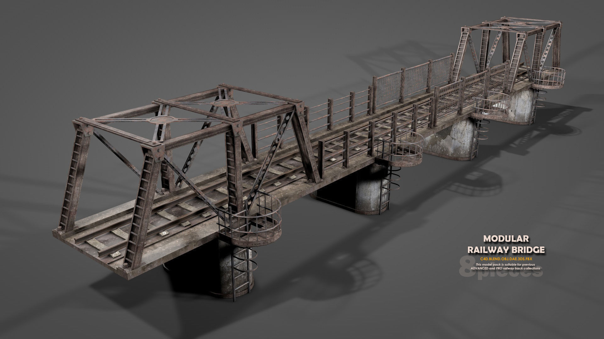 Modular Railway Bridge Pack 3D model_8