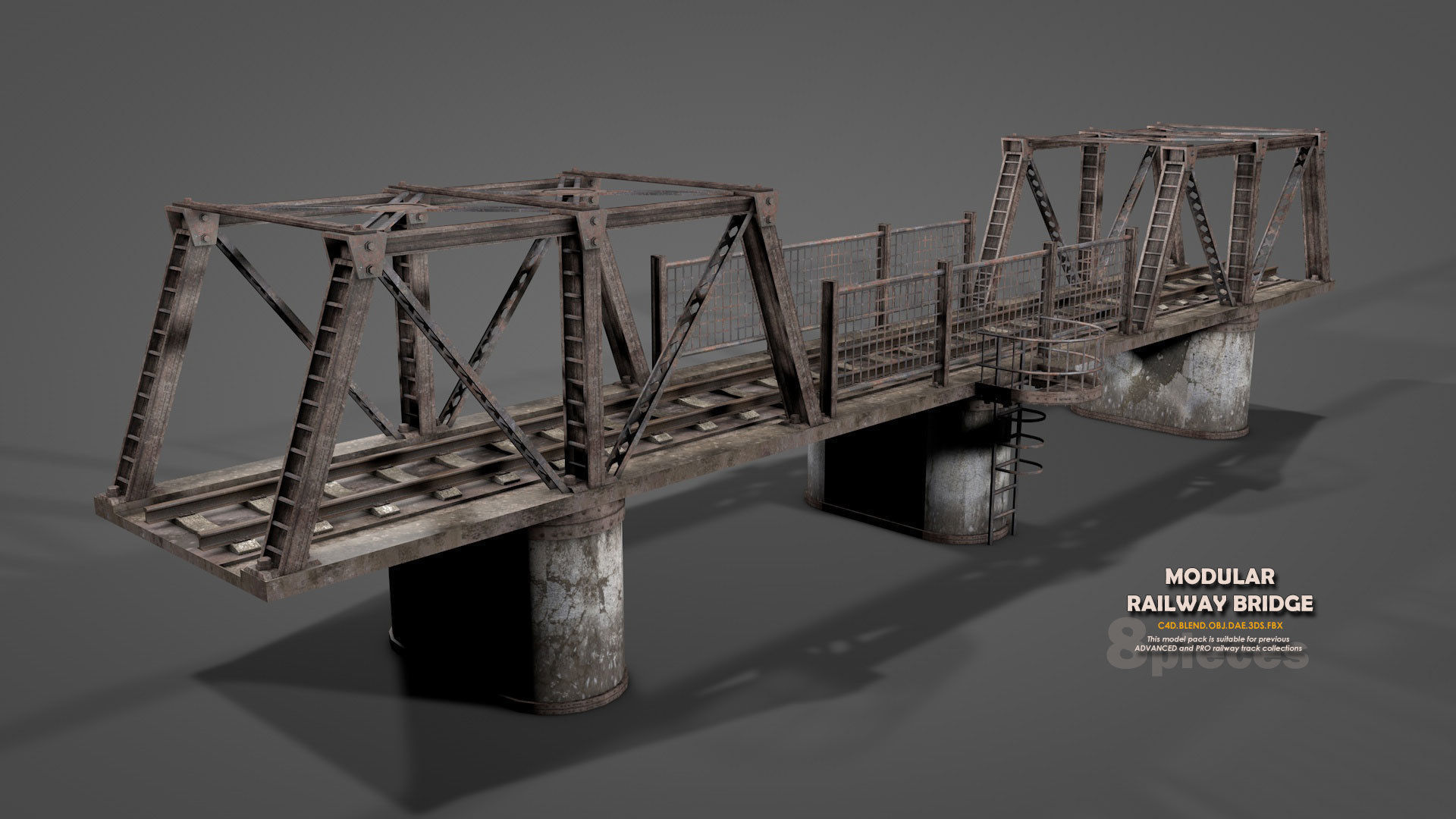 Modular Railway Bridge Pack 3D model_7