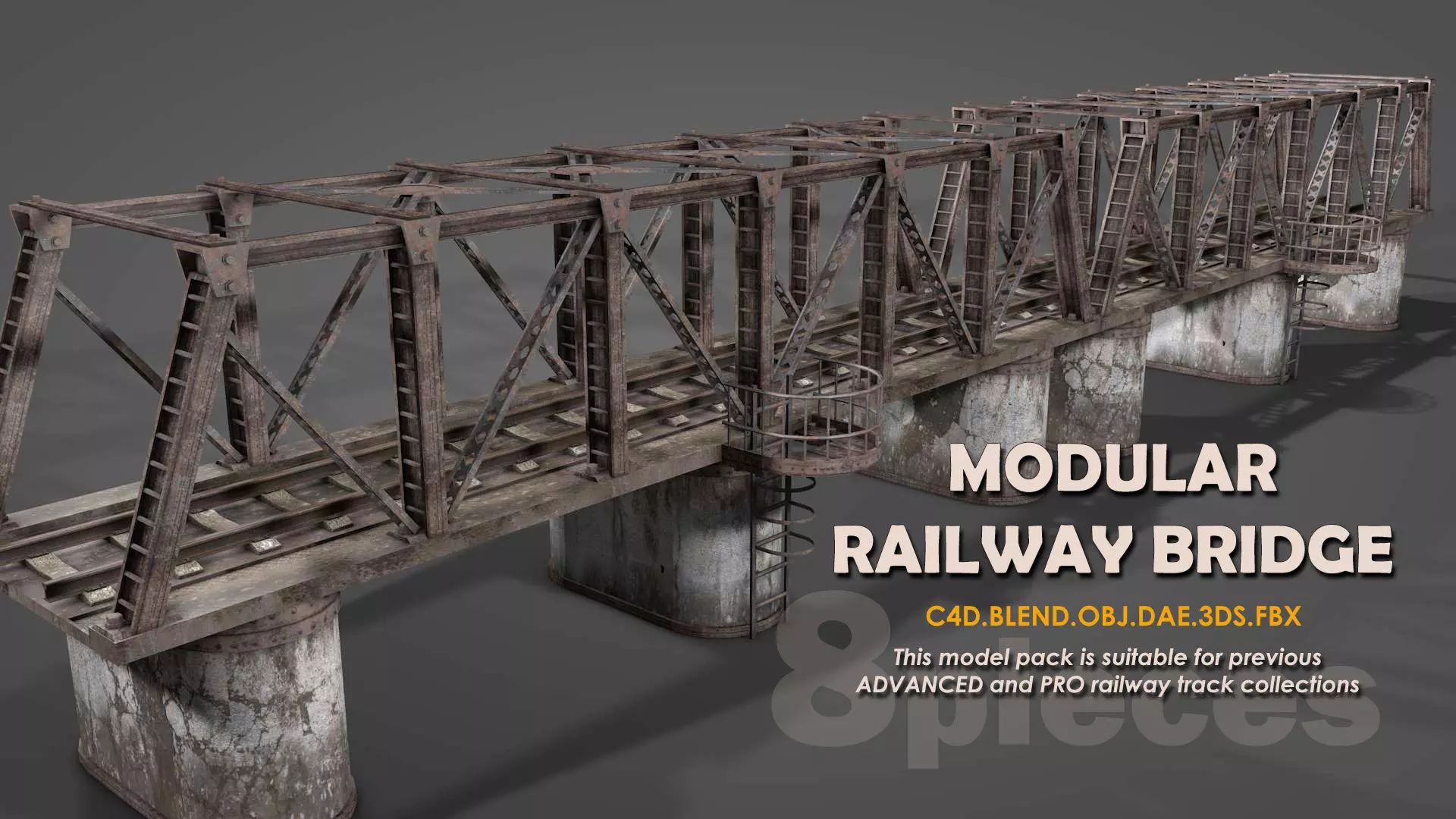 Modular Railway Bridge Pack 3D model_0
