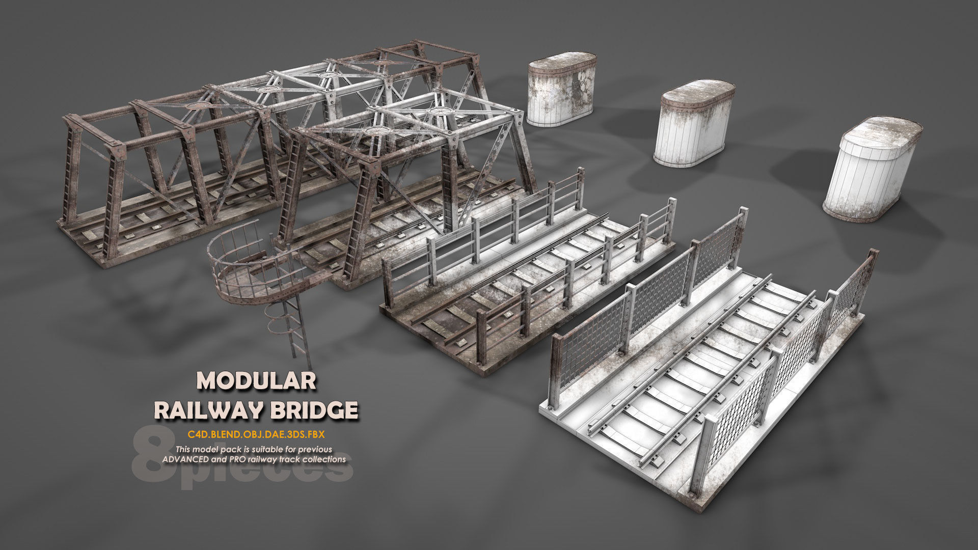 Modular Railway Bridge Pack 3D model_1