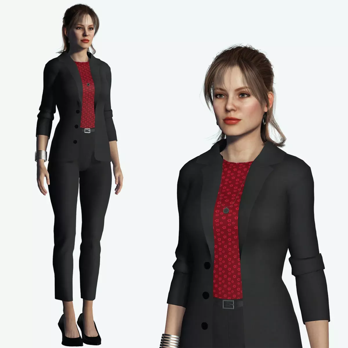 Business Woman in Suit Female 3D Model Low-poly 3D model_0