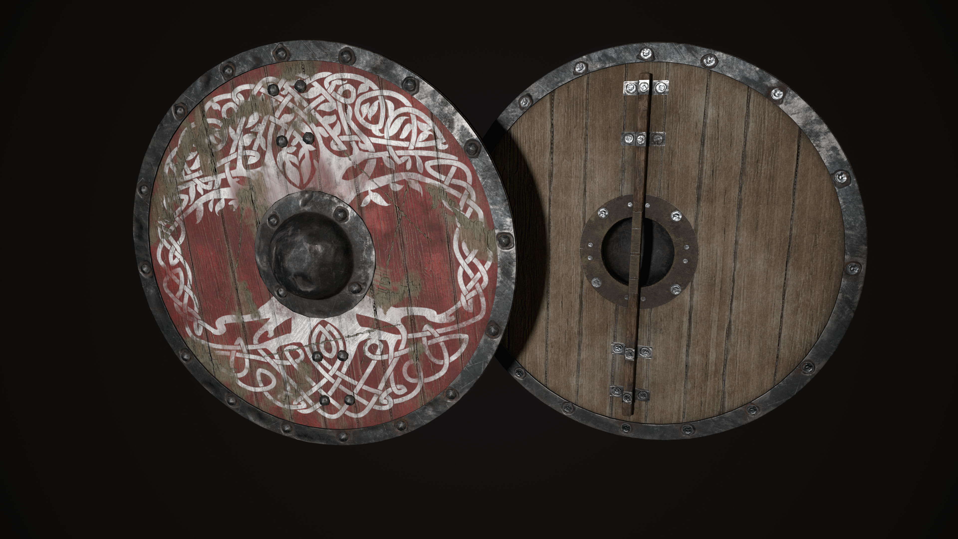Viking sword and shield with Yggdrasil Low-poly 3D model_8
