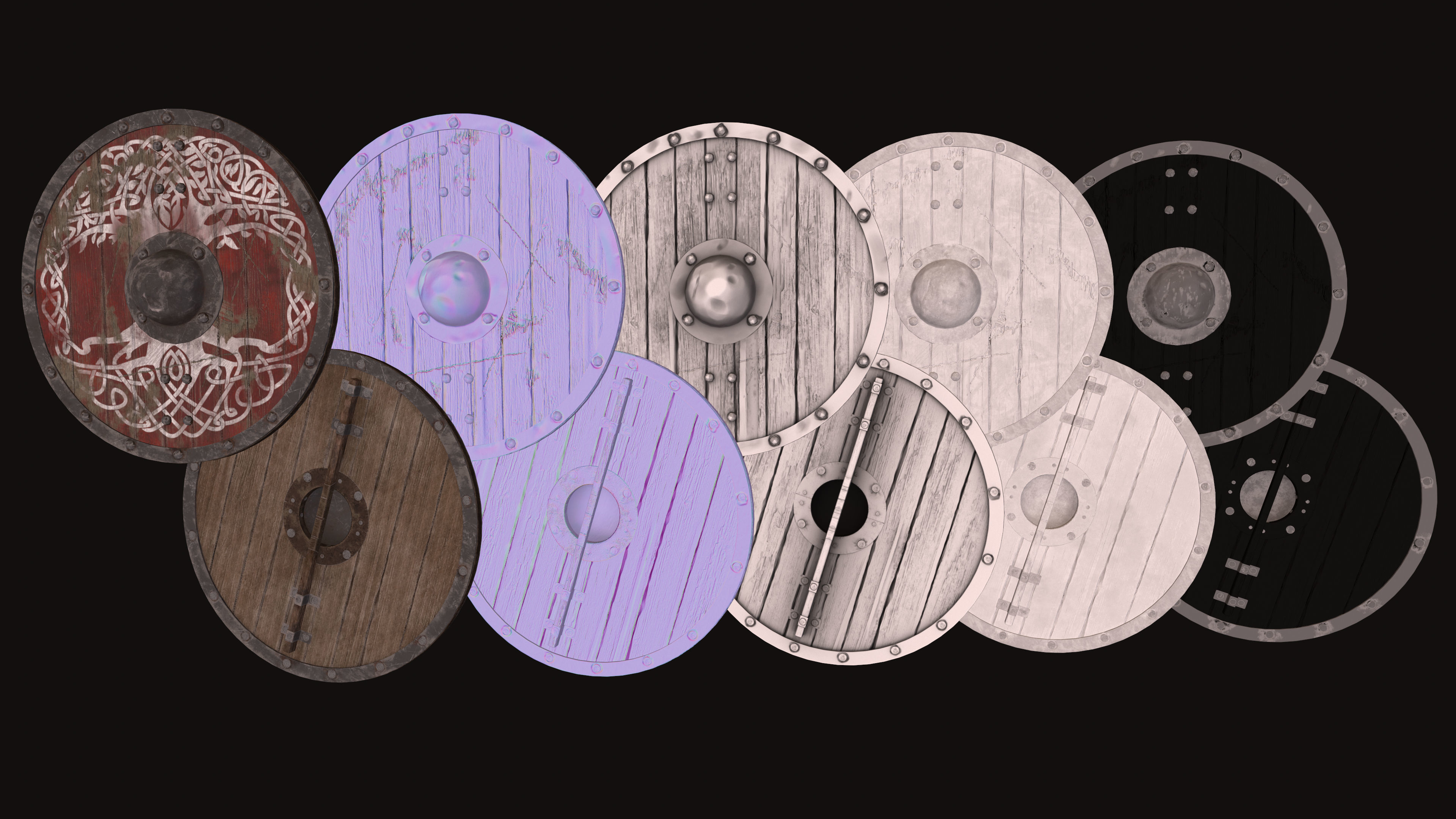 Viking sword and shield with Yggdrasil Low-poly 3D model_12