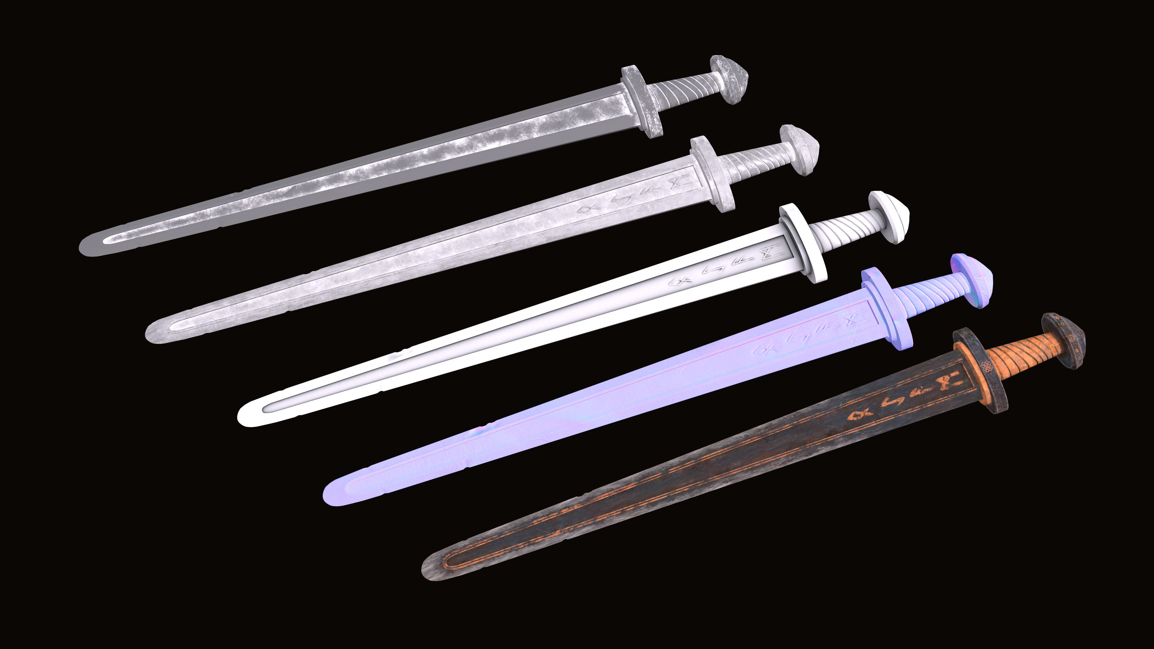 Viking sword and shield with Yggdrasil Low-poly 3D model_11