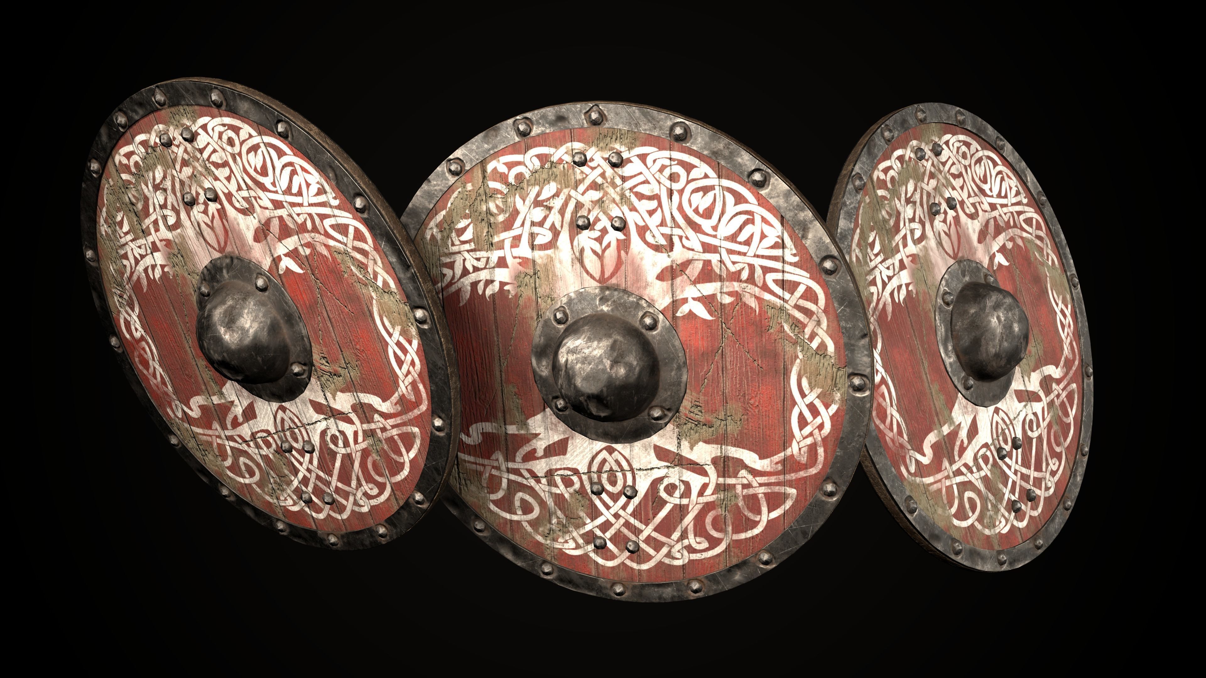 Viking sword and shield with Yggdrasil Low-poly 3D model_7