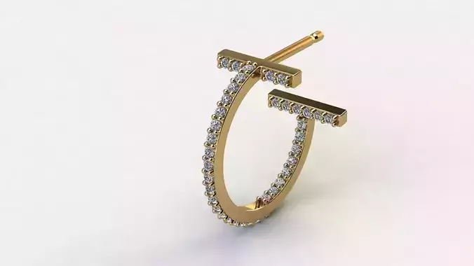 T Hoop Earring diameter 15 mm with diamonds