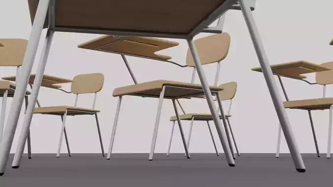 Low poly 3D school bench
