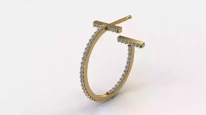 T Hoop Earring diameter 20 mm with diamonds