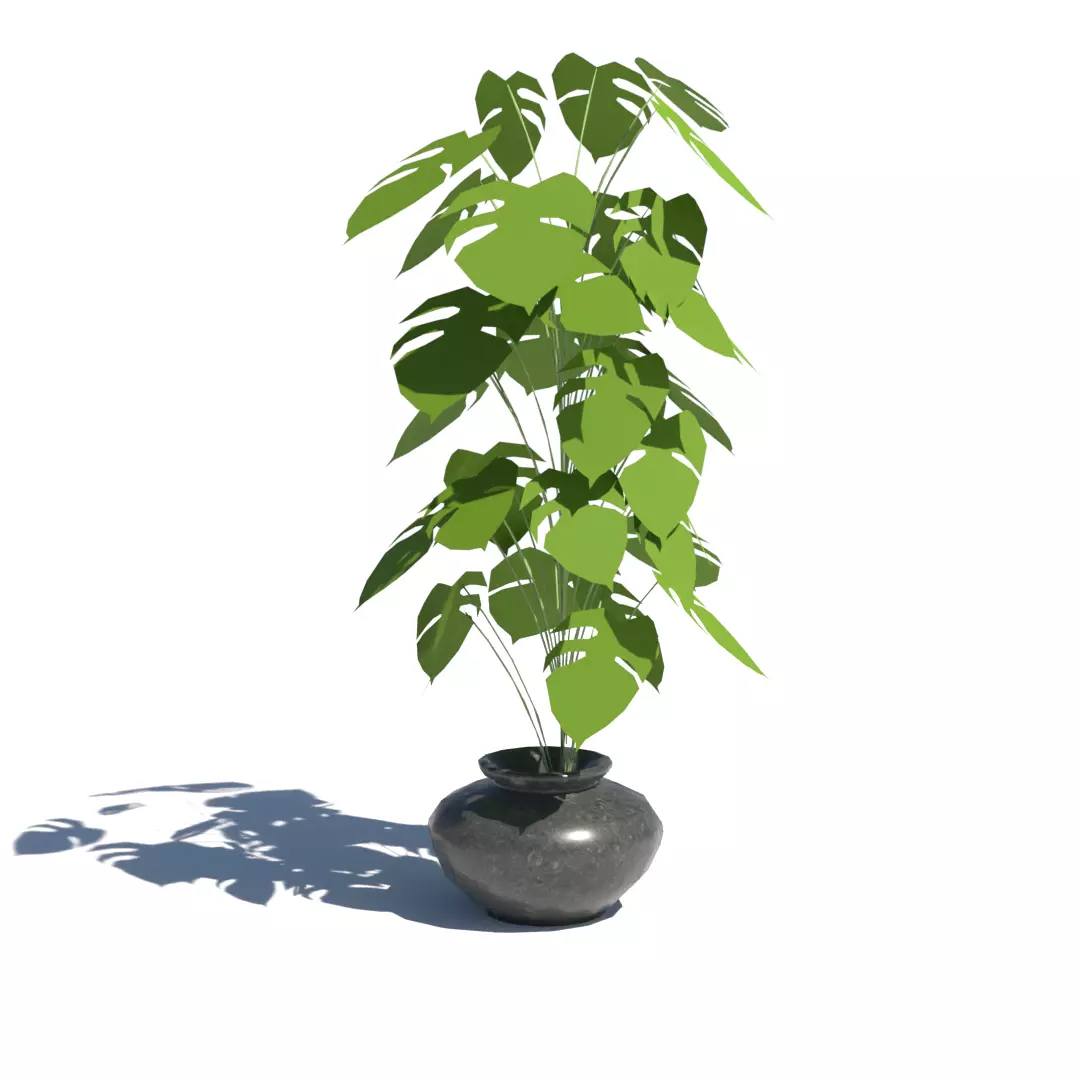 artificial plant and pot Low-poly 3D model_0
