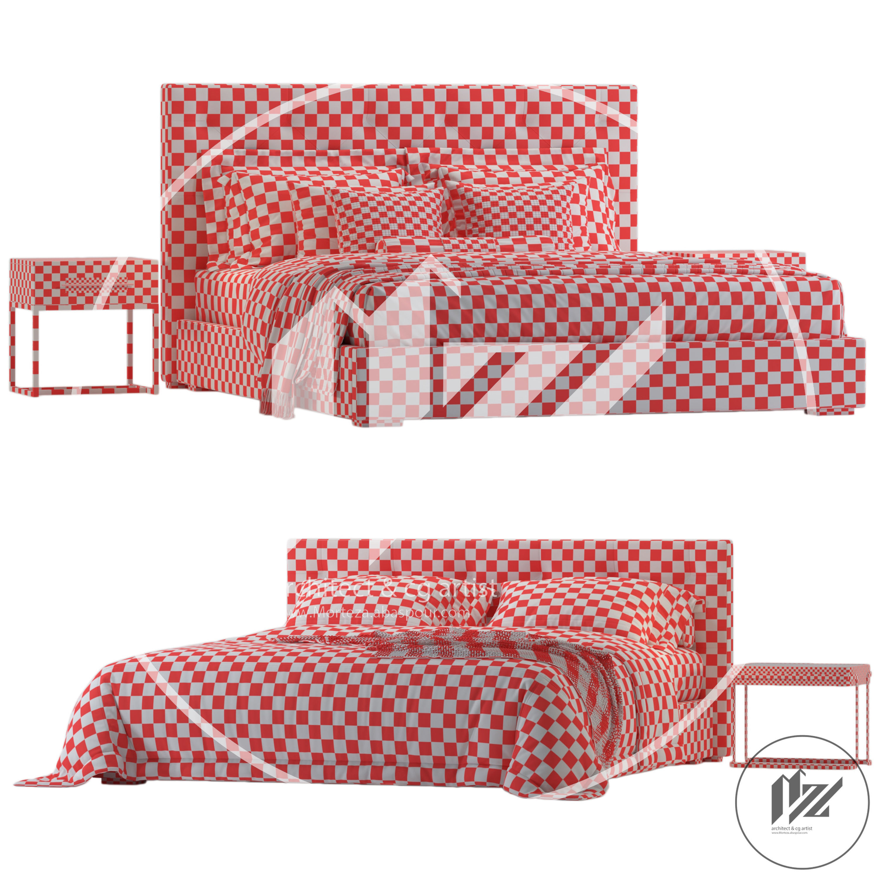 RH MODENA FABRIC DIAMOND-TUFTED PANEL PLATFORM BED 3D model_4