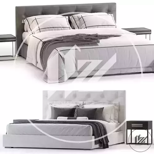 RH MODENA FABRIC DIAMOND-TUFTED PANEL PLATFORM BED 3D model