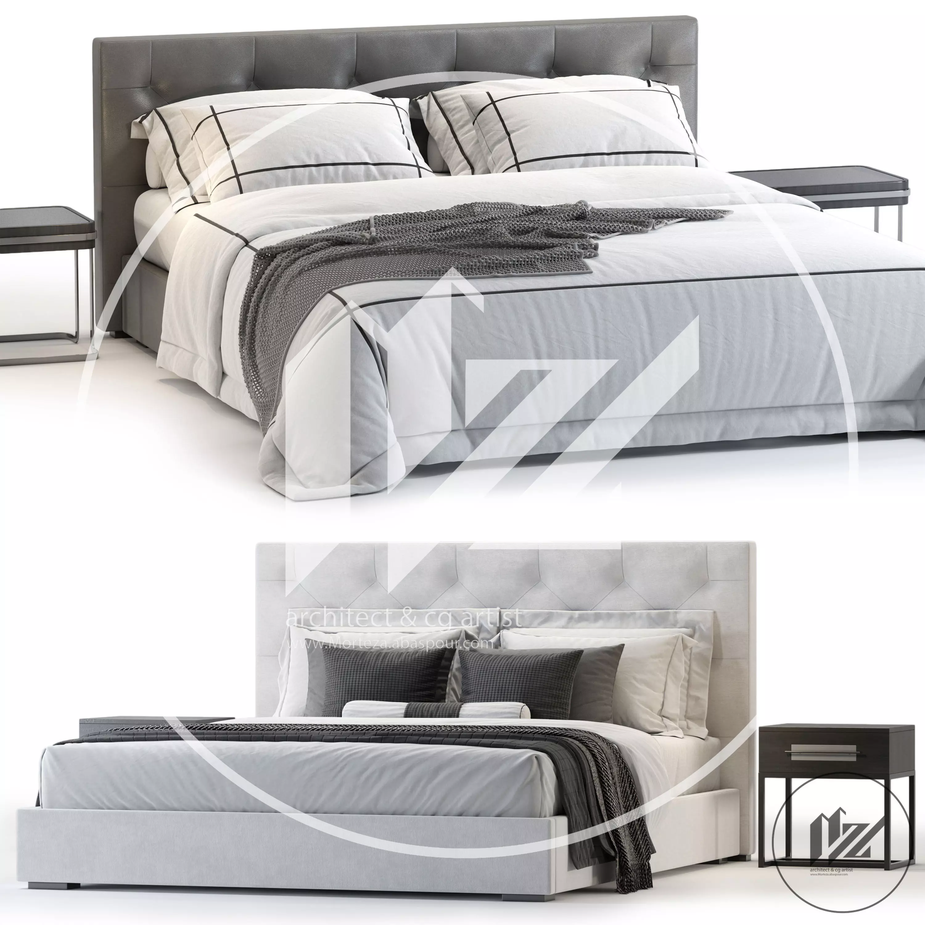 RH MODENA FABRIC DIAMOND-TUFTED PANEL PLATFORM BED 3D model_0