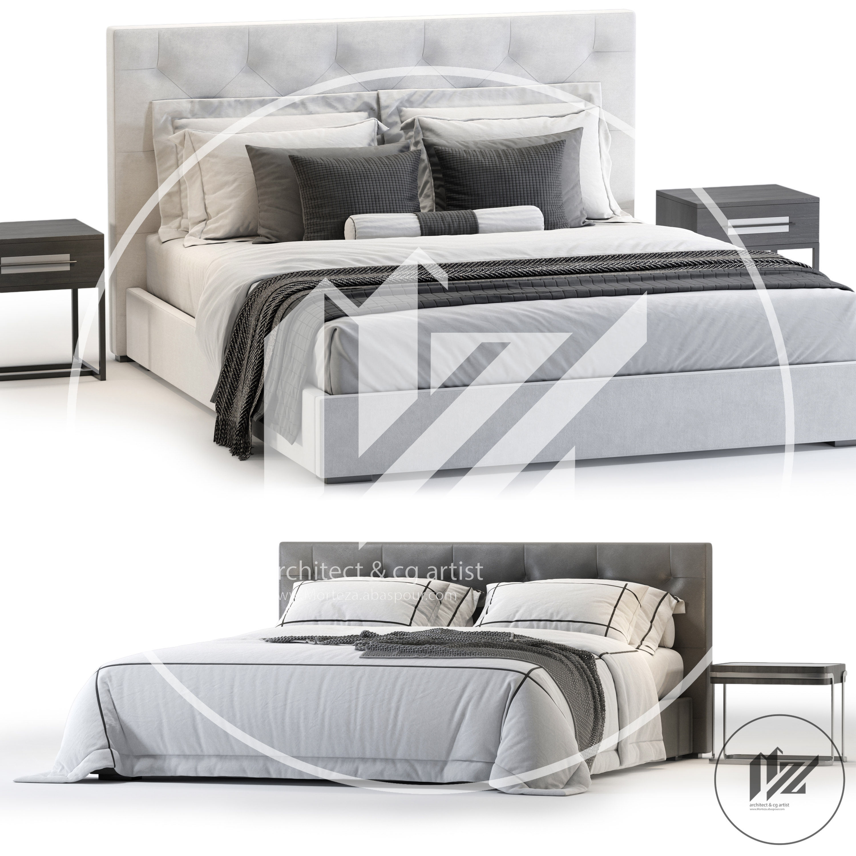 RH MODENA FABRIC DIAMOND-TUFTED PANEL PLATFORM BED 3D model_1