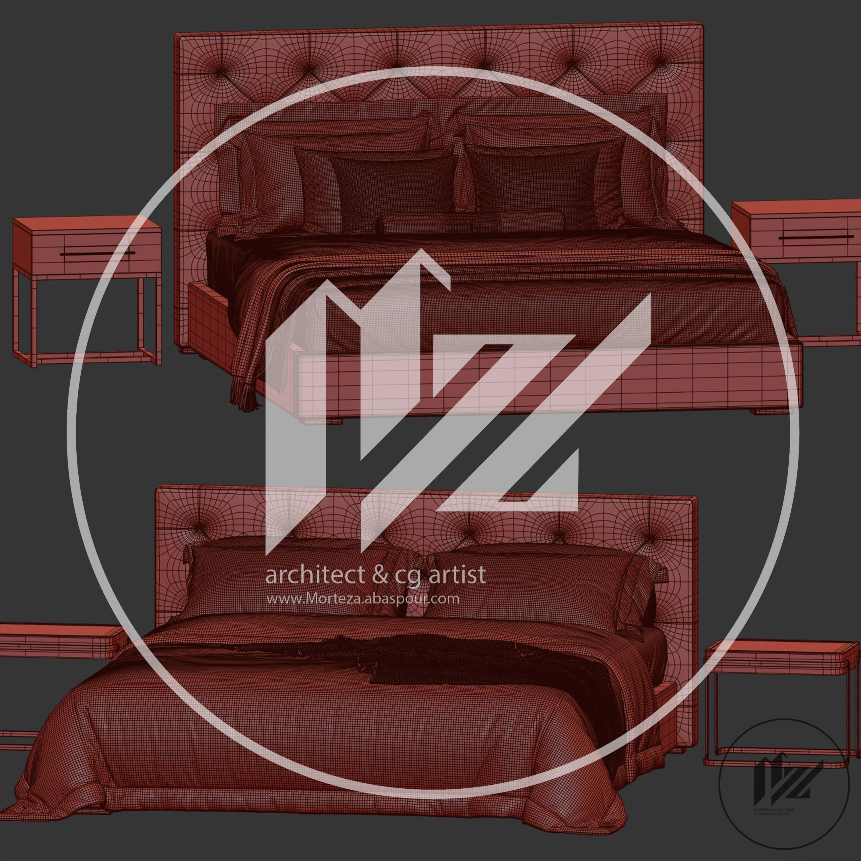 RH MODENA FABRIC DIAMOND-TUFTED PANEL PLATFORM BED 3D model_3