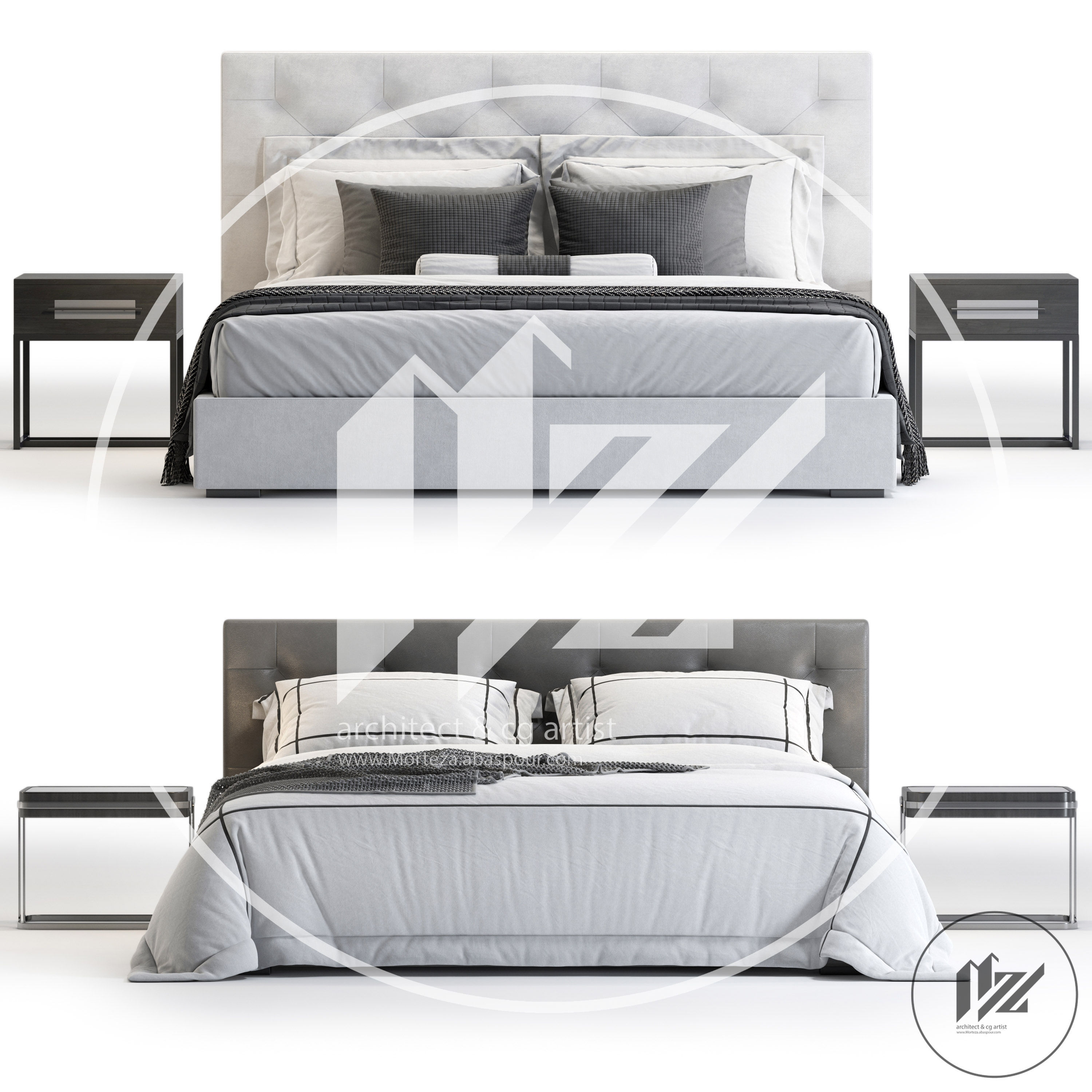 RH MODENA FABRIC DIAMOND-TUFTED PANEL PLATFORM BED 3D model_2