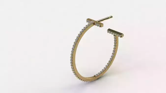 T Hoop Earring diameter 25 mm with diamonds