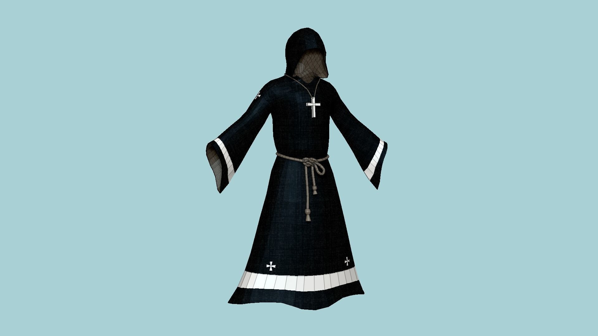 Priest Outfit A05 Black Silver - Character Clothing Design Low-poly 3D model_5