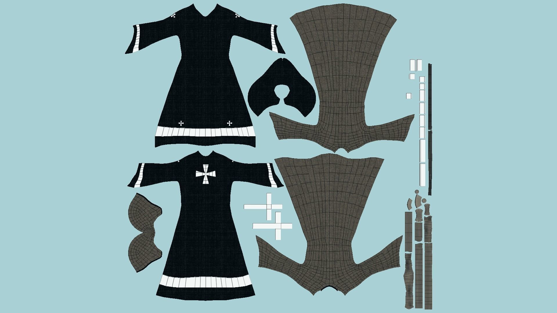 Priest Outfit A05 Black Silver - Character Clothing Design Low-poly 3D model_6