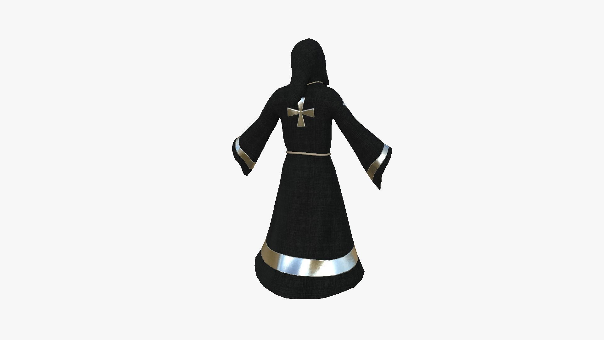 Priest Outfit A05 Black Silver - Character Clothing Design Low-poly 3D model_4