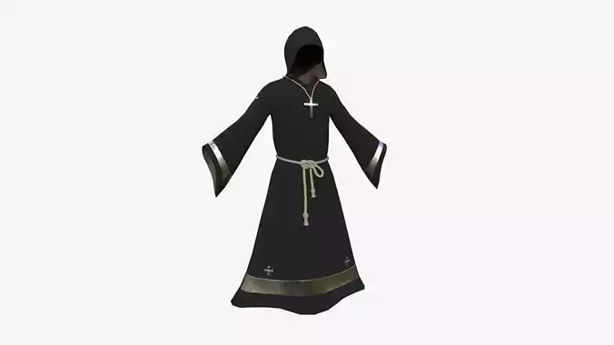 Priest Outfit A05 Black Silver - Character Clothing Design Low-poly 3D model