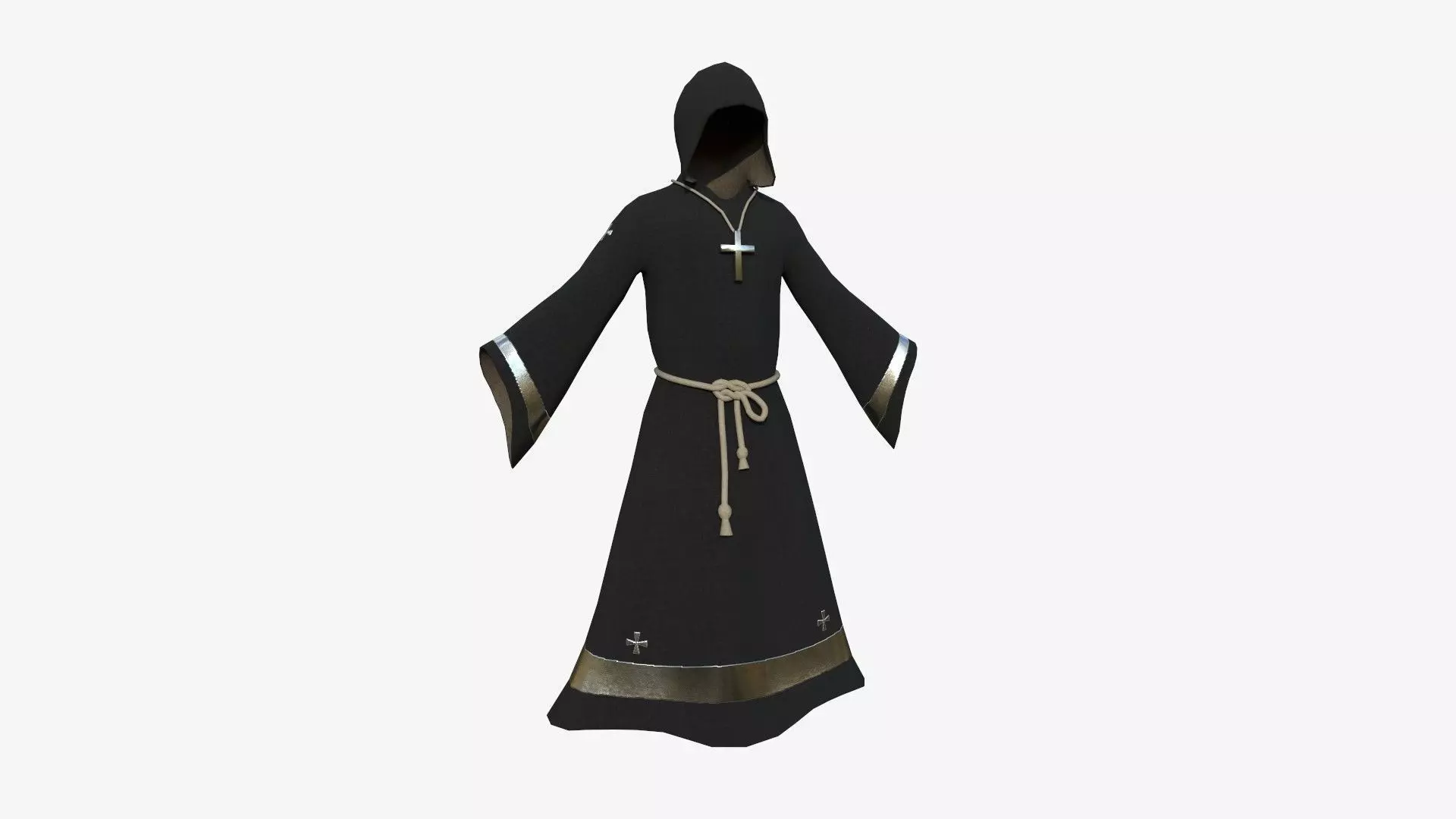 Priest Outfit A05 Black Silver - Character Clothing Design Low-poly 3D model_0