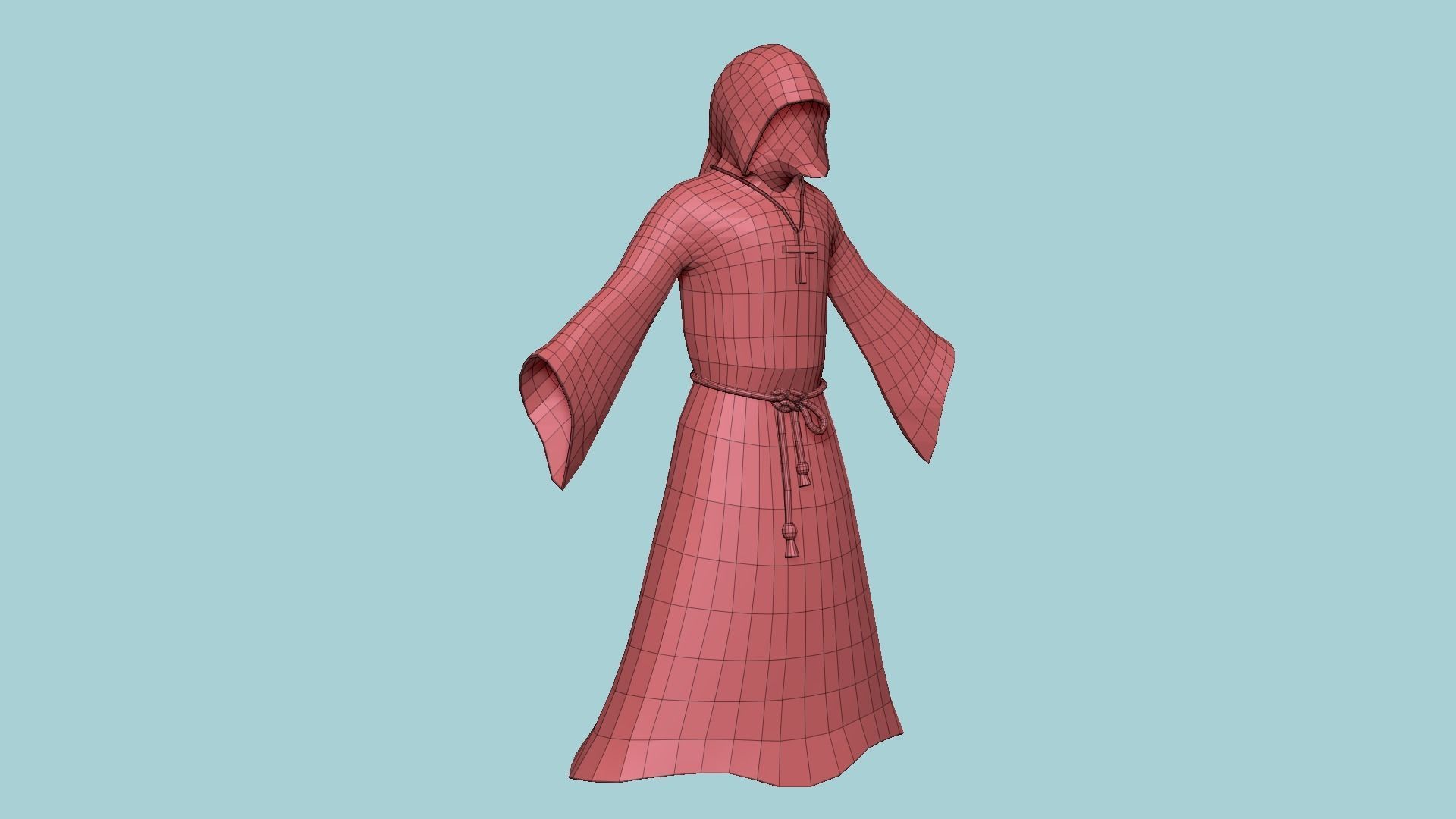 Priest Outfit A05 Black Silver - Character Clothing Design Low-poly 3D model_20