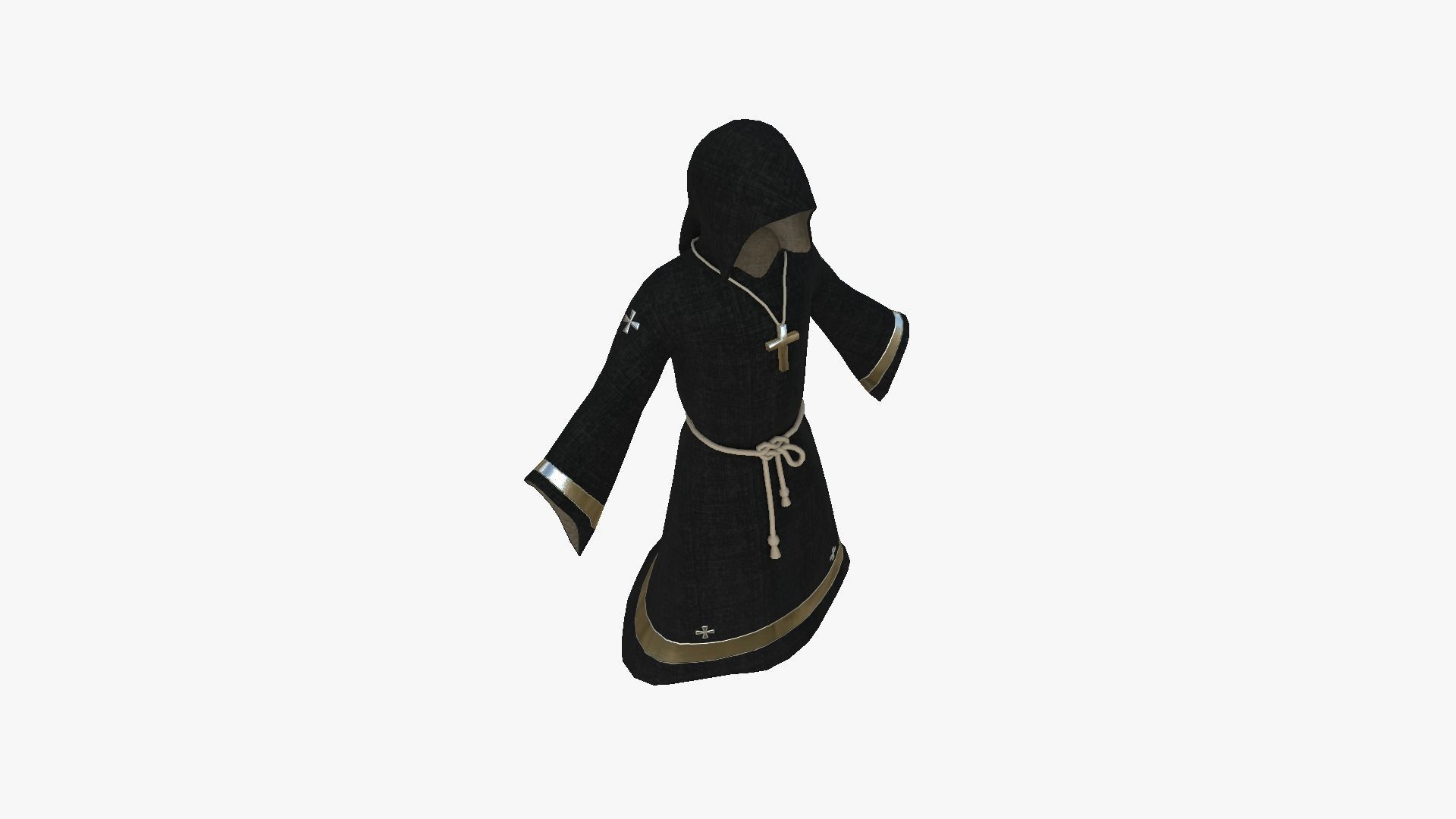 Priest Outfit A05 Black Silver - Character Clothing Design Low-poly 3D model_3