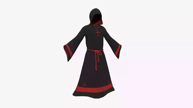 Priest Outfit A06 Black Red - Character Clothing Design Low-poly 3D model