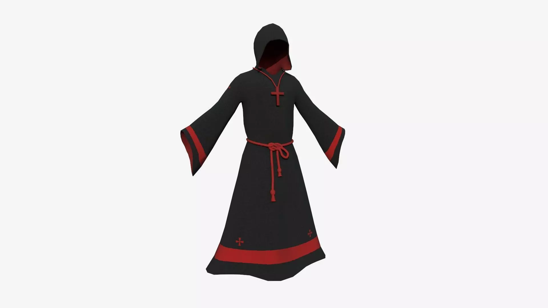 Priest Outfit A06 Black Red - Character Clothing Design Low-poly 3D model_0